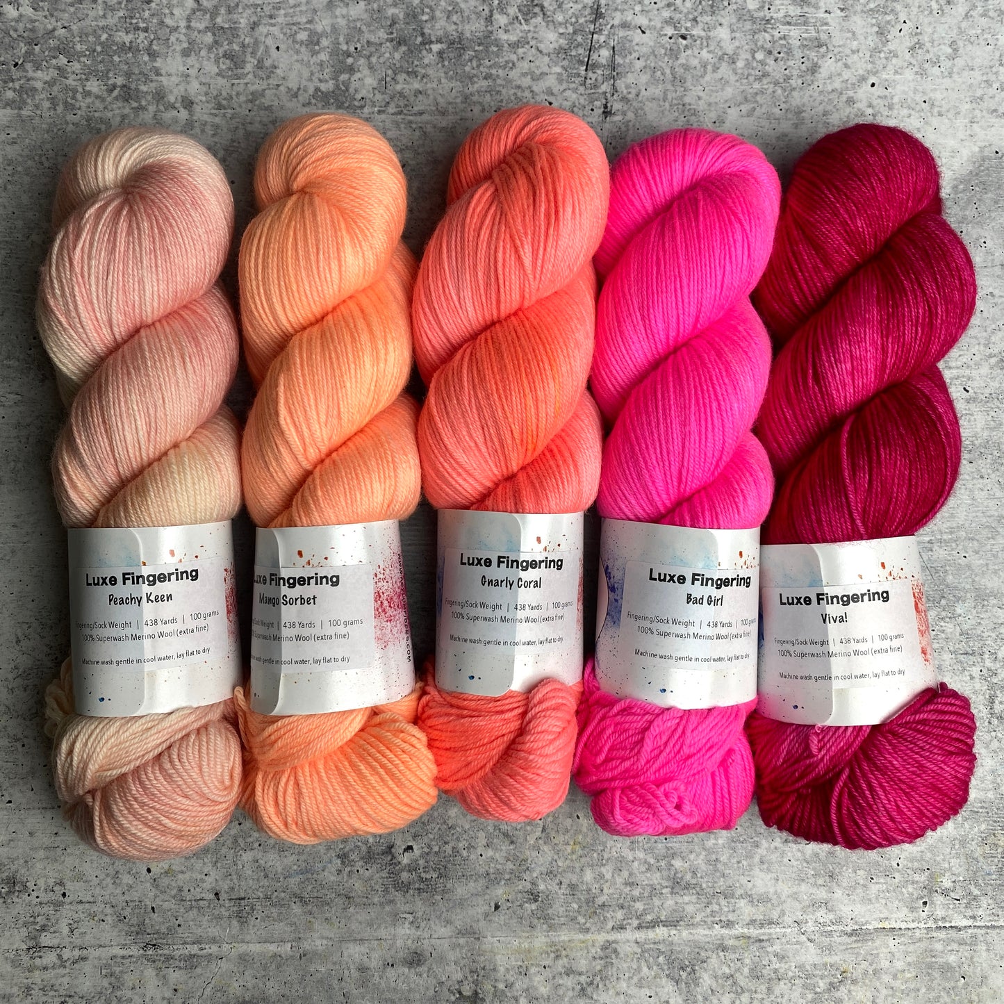 Ready to Ship - Peachy Pink Fade of 5 on Luxe Fingering