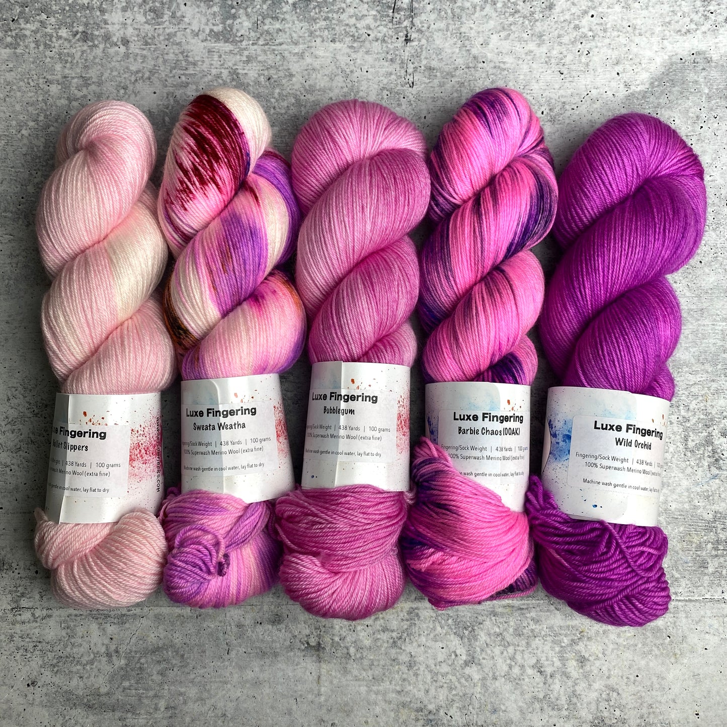 Ready to Ship - Pink Fade of 5 on Luxe Fingering