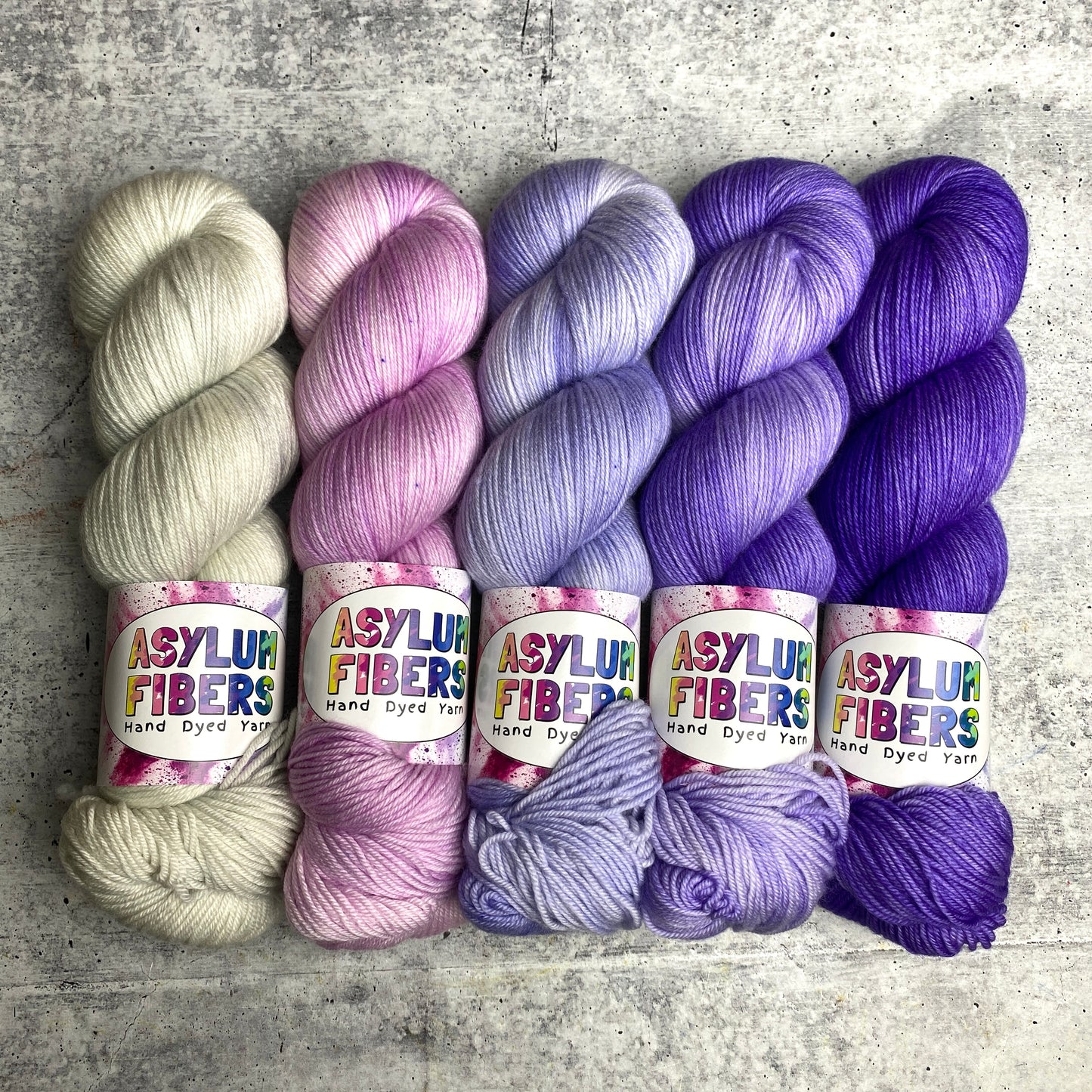 Ready to Ship - Lavendar Fade of 5 on Luxe Fingering