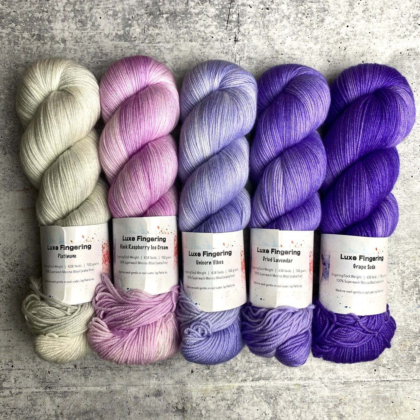 Ready to Ship - Lavendar Fade of 5 on Luxe Fingering
