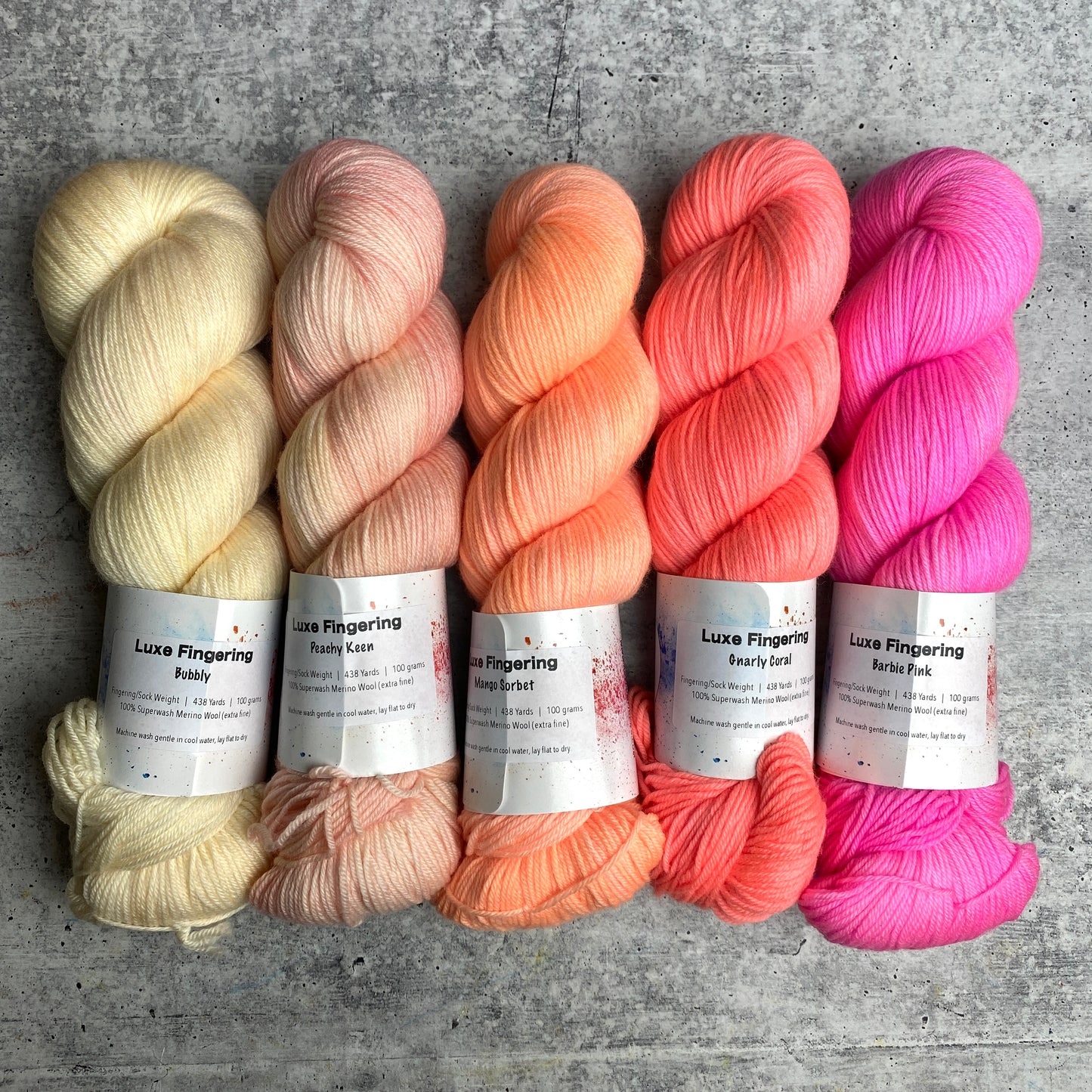 Ready to Ship - Peaches and Cream Fade of 5 on Luxe Fingering