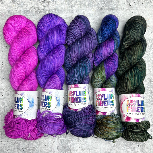 Purple/Green Fade of 5 on Smooth Sock - Ready to Ship